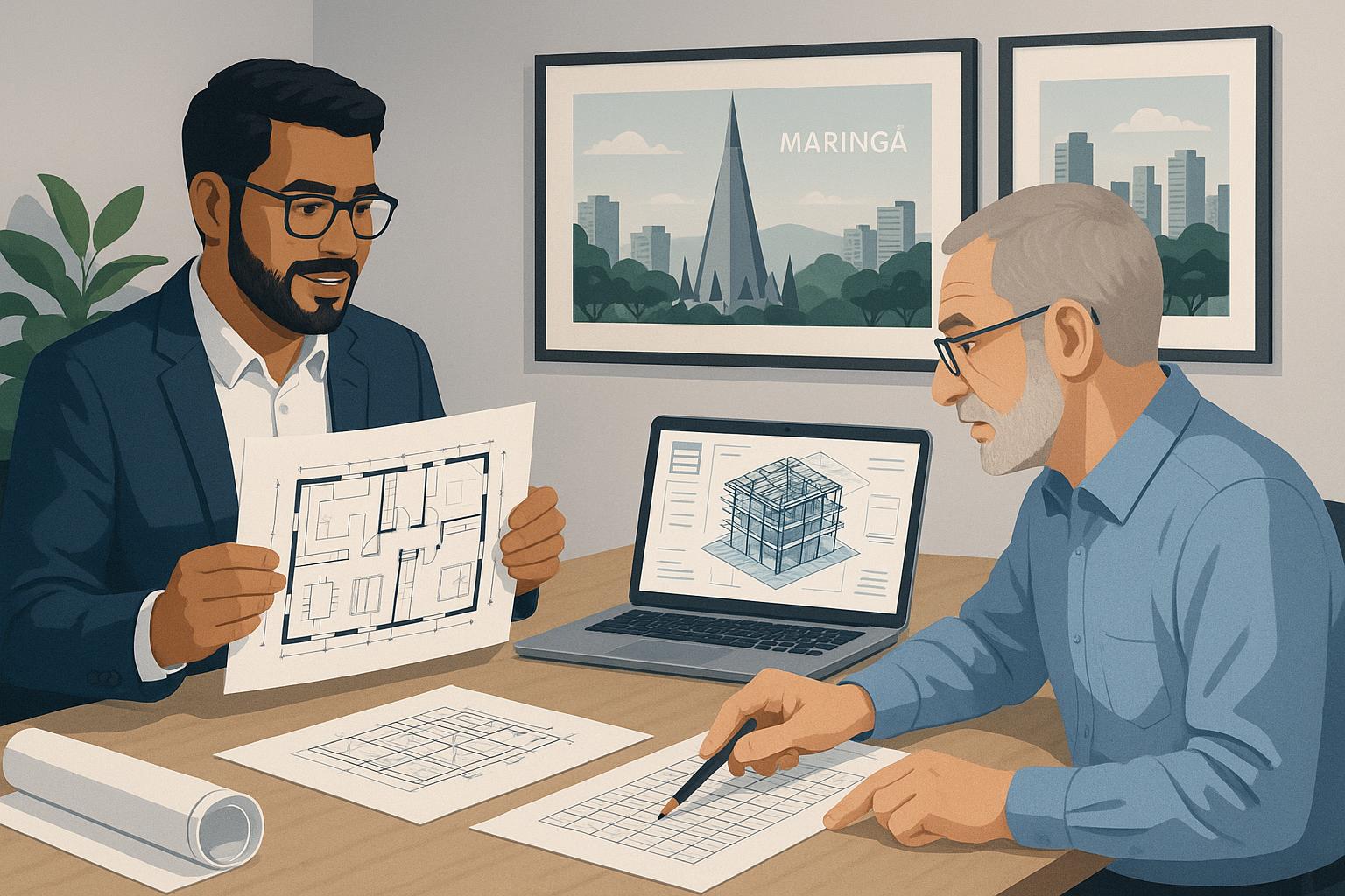 Parceria entre arquiteto e engenheiro em Maringá garante obras seguras, econômicas e alinhadas às normas municipais, com planejamento integrado. (imagem gerada com inteligência artificial)
